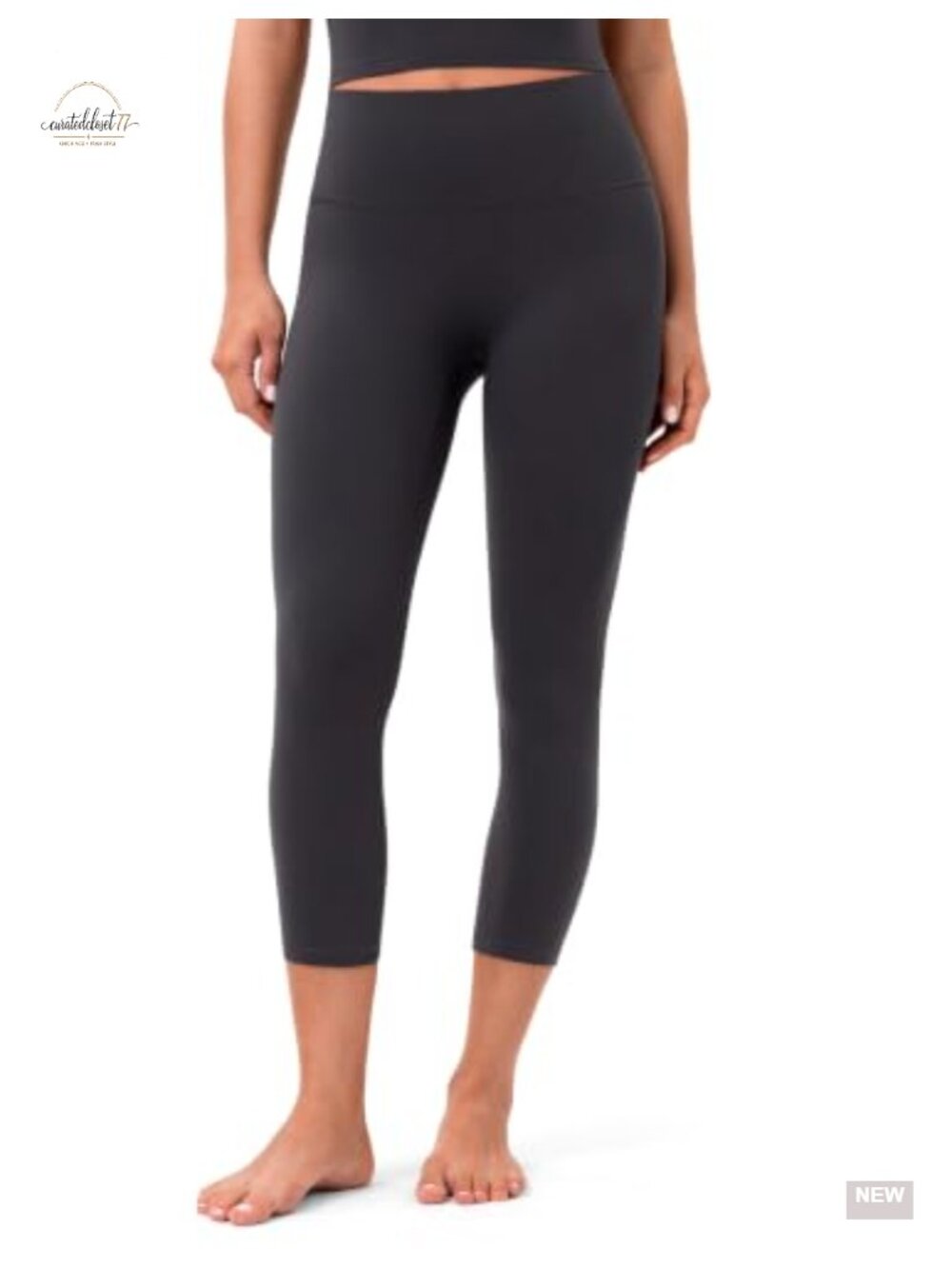 High Waisted Capri Leggings 21" Inseam Seamless Front LYCRA Black Technology